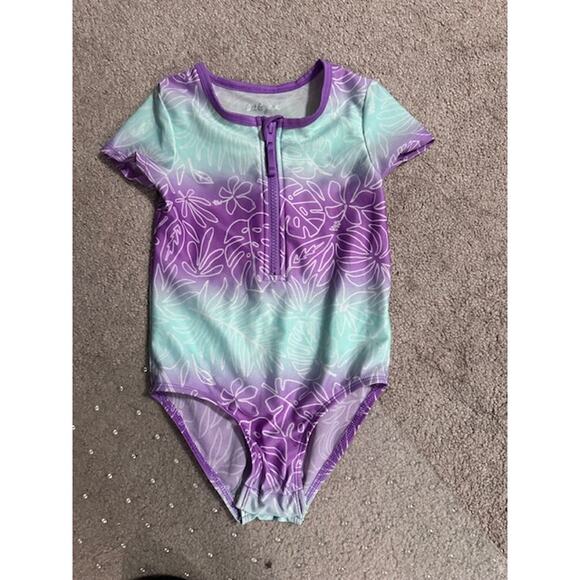 Cat & Jack  Girls Swimsuit 4T – Purple & Green  Rashguard - Picture 2 of 3
